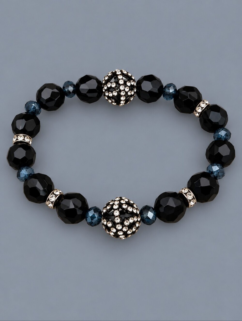 3/$30 Vintage Black Faceted Glass Rhinestone Beaded Stretch Bracelet